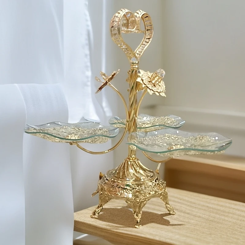 金色玻璃3头果盘