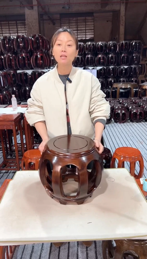 【闪购商品】花梨木类凳子亚花梨胡桃色小号鼓凳