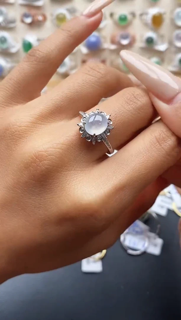 银S925镶嵌戒指翡翠缅甸天然A货翡翠2 2-6