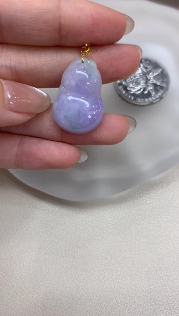 翡翠18K金镶嵌吊坠(不含链)葫芦