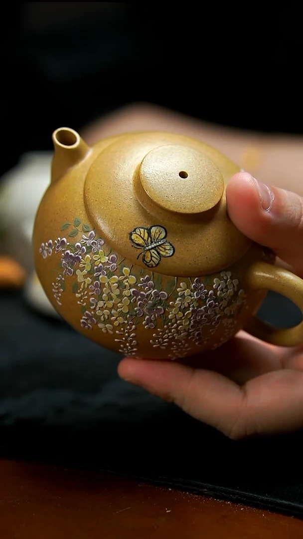 茶壶紫砂本绿紫荆花壶