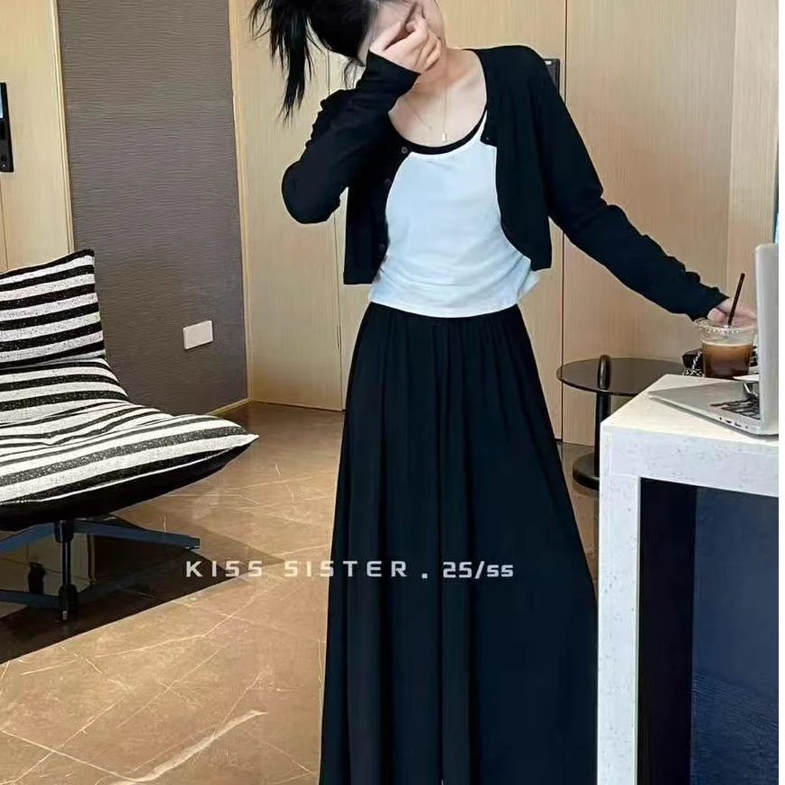 8022#超火一整套韩系穿搭法式连衣裙小香风韩剧三件套装