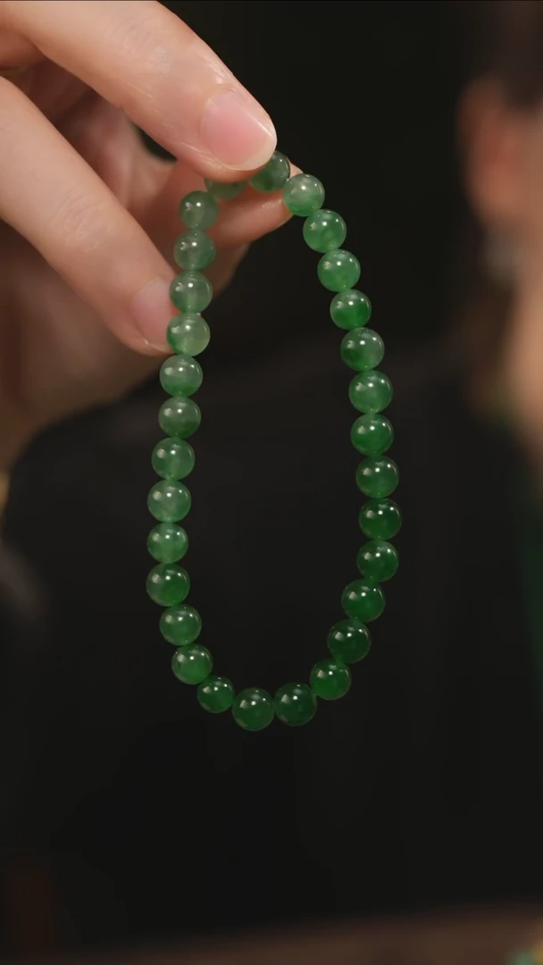 未镶嵌手串翡翠冰绿渐变色翡翠圆珠手串 6.3mm