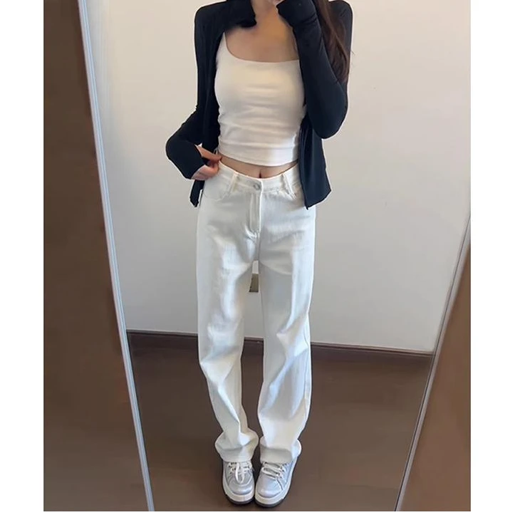 轻奢女装2025年春夏主推款垂感牛仔窄版直筒牛仔裤白色裤子阔腿裤