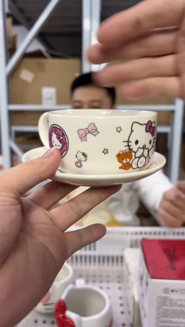 瓷片白色kt猫一杯一碟