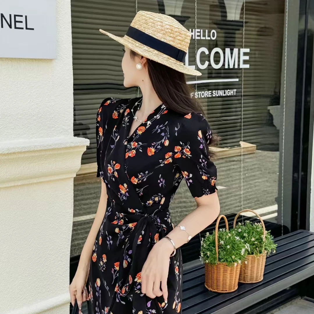 夏装裙子洋气女装高腰女茶歇风碎花长裙夏季连衣裙法式连衣裙6060