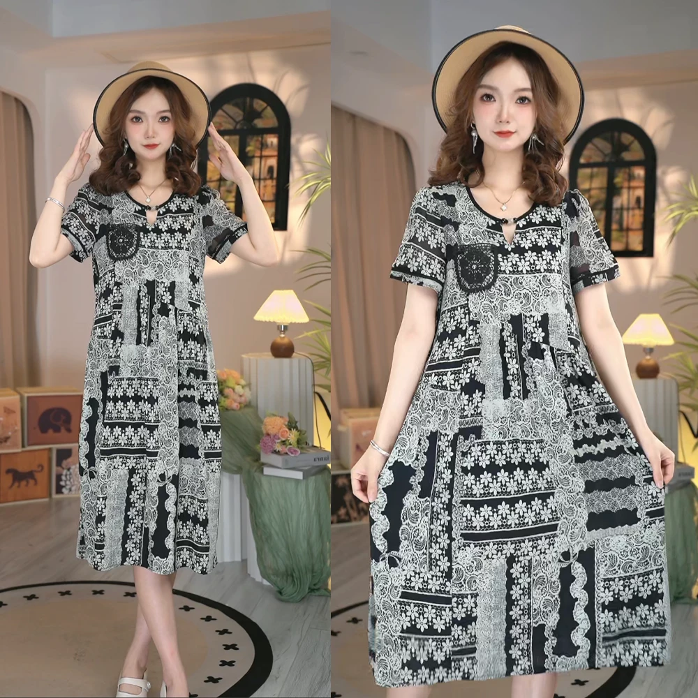 【波西米亚】高端路线洋气度假风夏季大码宽松显瘦连衣裙A655