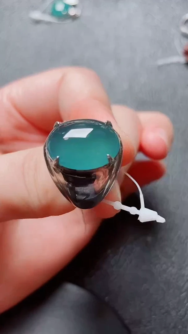 翡翠戒指银S925镶嵌翡翠