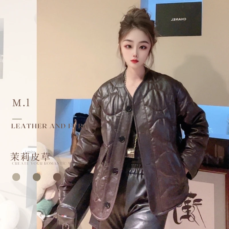 ML【黑金爵士】轻奢时尚绵羊皮油蜡皮显瘦加棉保暖皮夹克