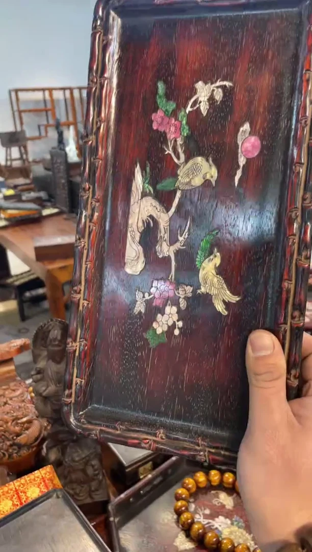 【闪购商品】木紫檀彩贝窄茶盘