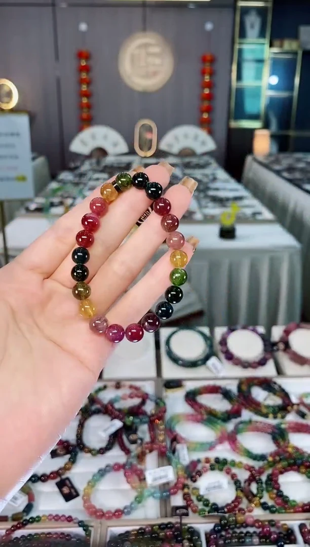老矿碧玺色标彩虹透体单圈手串8mm+未镶嵌碧玺dan多样性发货一条