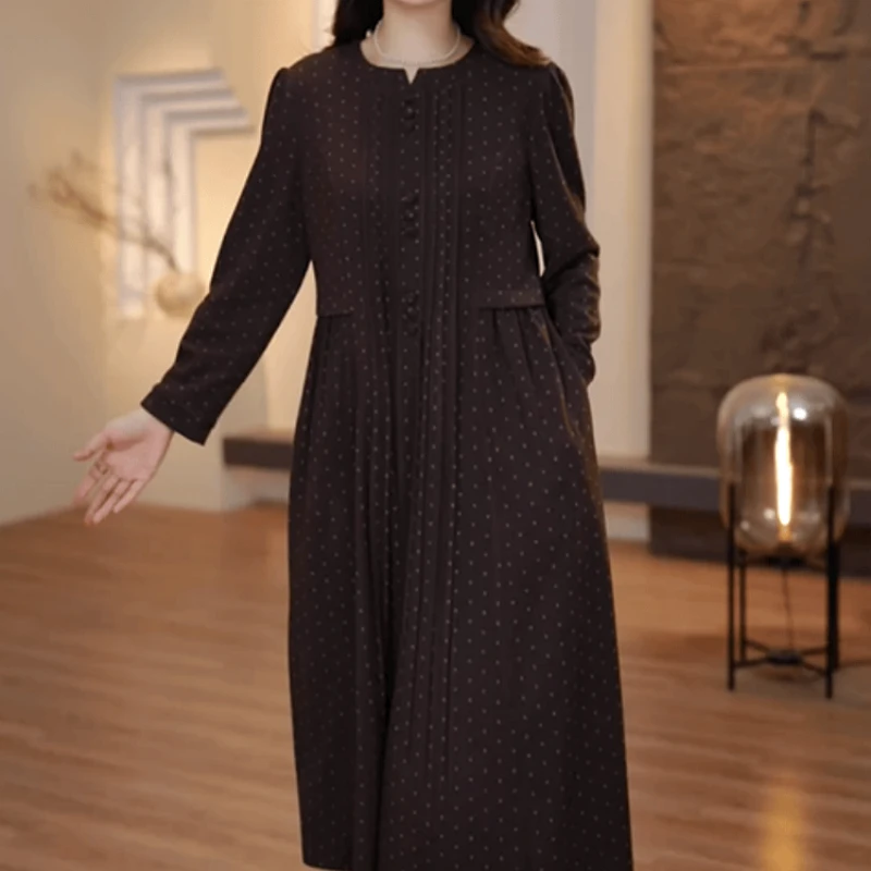 B539【连衣裙】2025秋冬新款时尚优雅气质波点宽松休闲减龄连衣裙