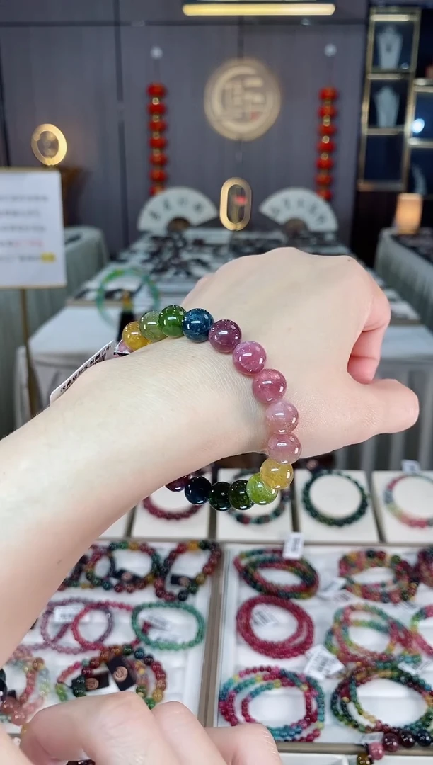 未镶嵌老矿碧玺色标单圈手串9mm+碧玺多样性发一条hon