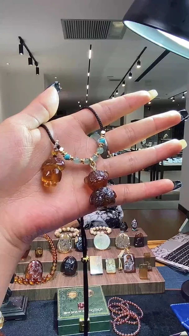 琥珀颈饰未镶嵌小熊DIY吊坠