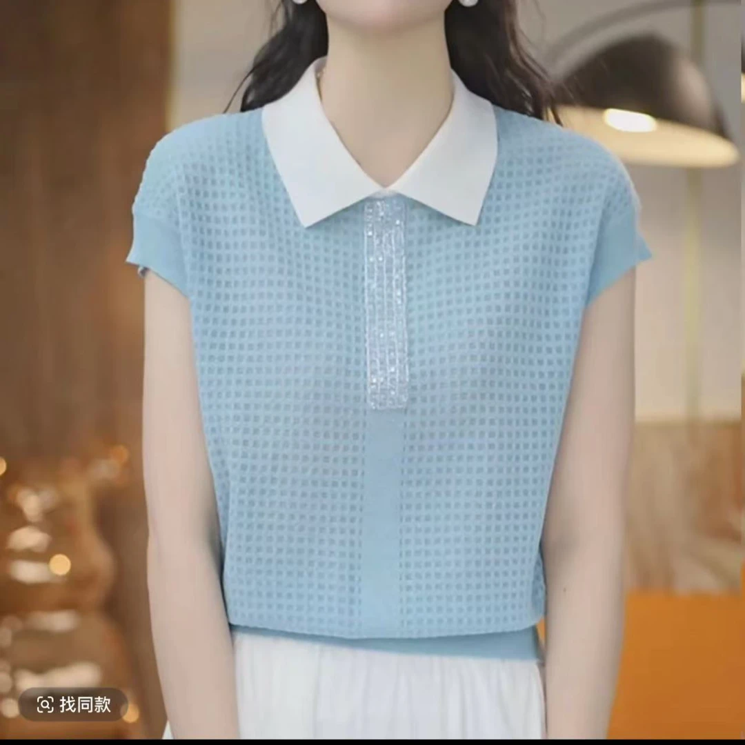 5】轻薄~透气 夏季设计感气质简约百搭翻领上衣9092