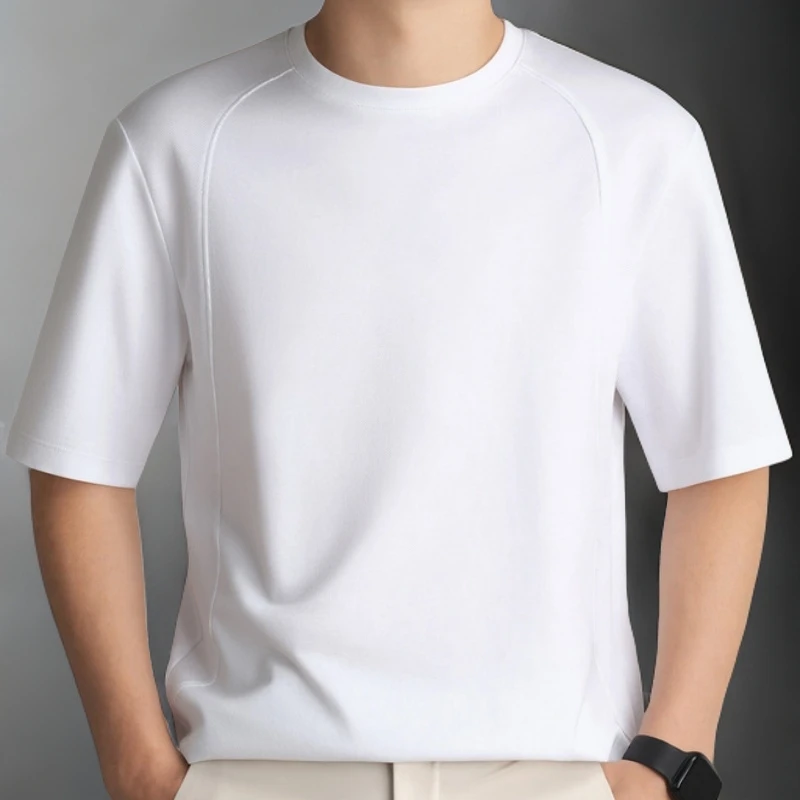 2025新款男士短袖T恤圆领半袖宽松体恤夏款男装落肩袖潮流上衣服