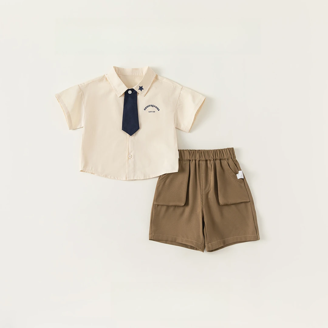 MK&UR.BV男童夏装套装学院风衬衫短裤帅气两件套儿童童装2025新款