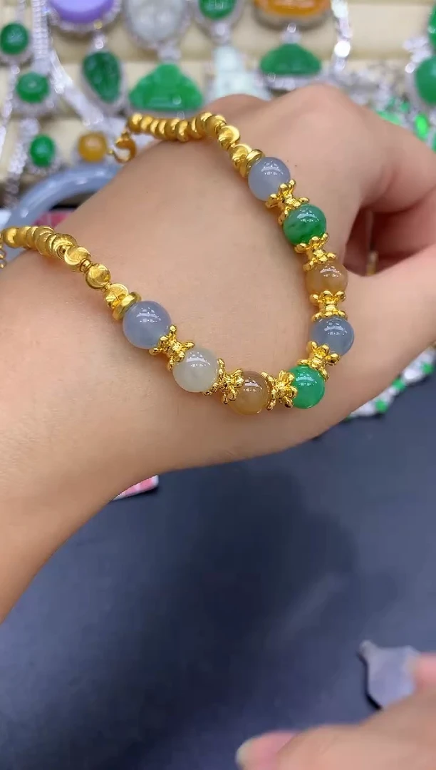 足金镶嵌手链翡翠447-中国好珍宝