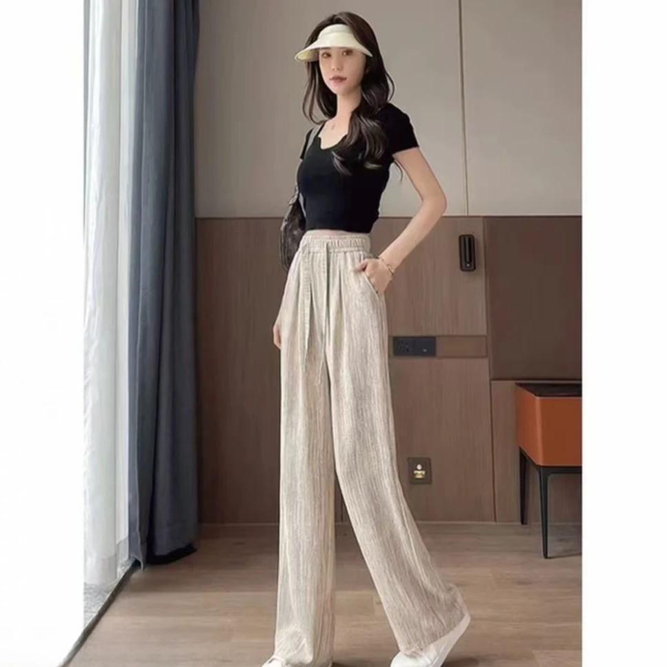 RRR2-J垂感夏季阔腿裤时尚高腰透气薄款休闲裤少女风