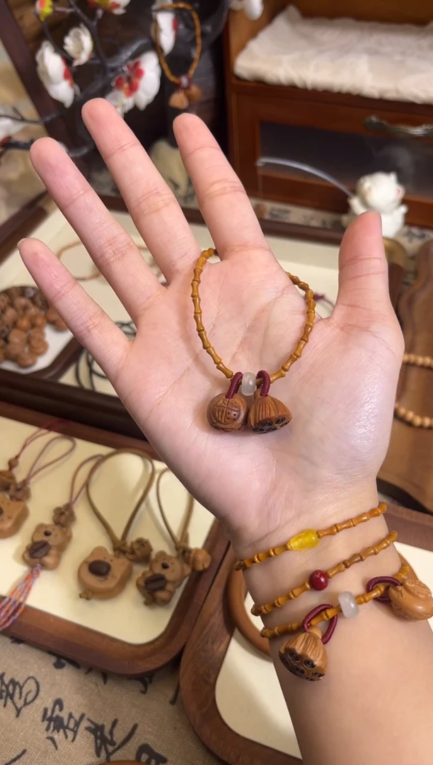 手串桃核【桃缘行】竹节「福气莲莲」桃木桃核辟、挡、驱、护 备注手围