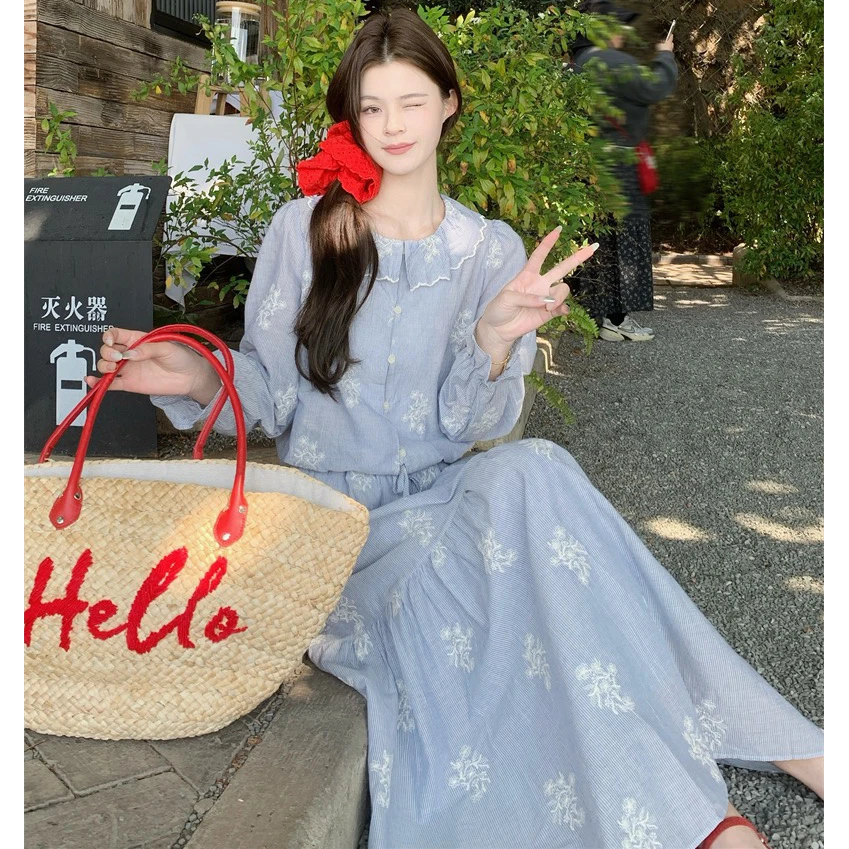 2025新款韩系温柔气质碎花上衣+半裙显瘦氧气穿搭春套装A1239