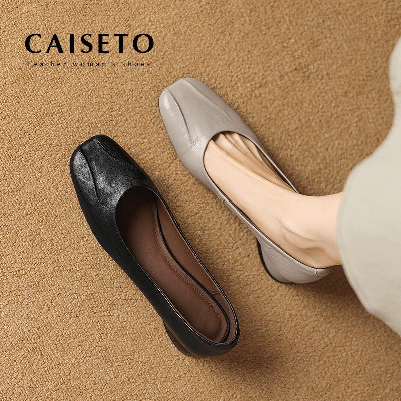 头层羊皮/3cm新款软底粗跟气质百搭方头浅口低跟真皮单鞋D791