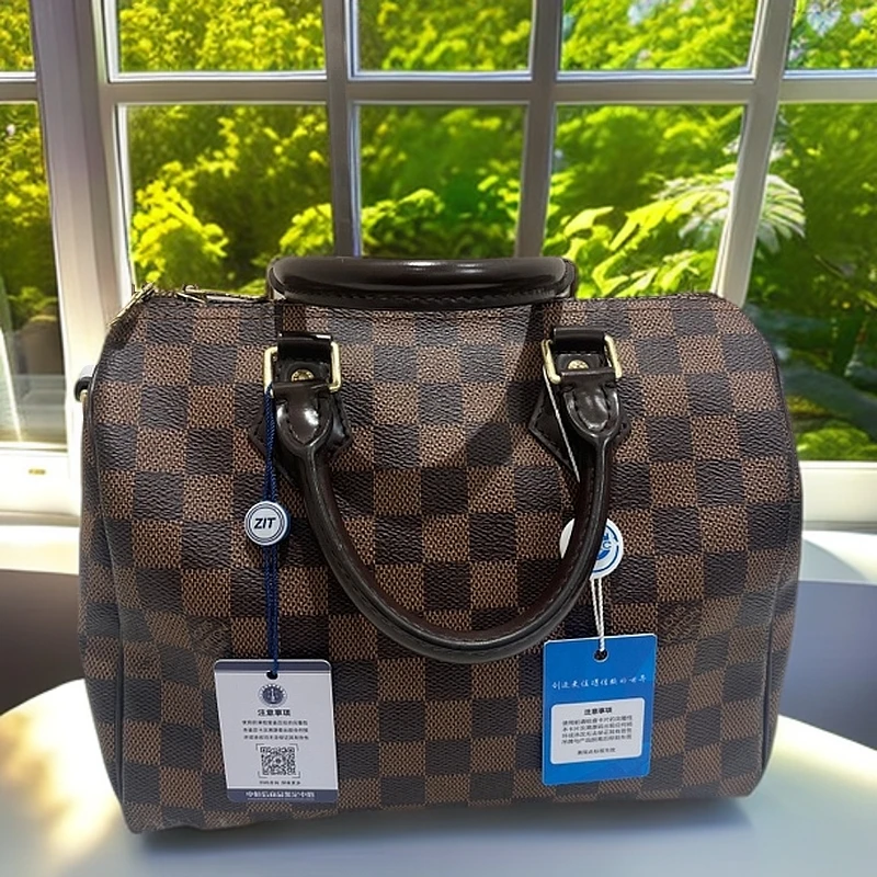 95新 LouisVuitton/路易威登 经典棋盘格speedy25肩带款005214