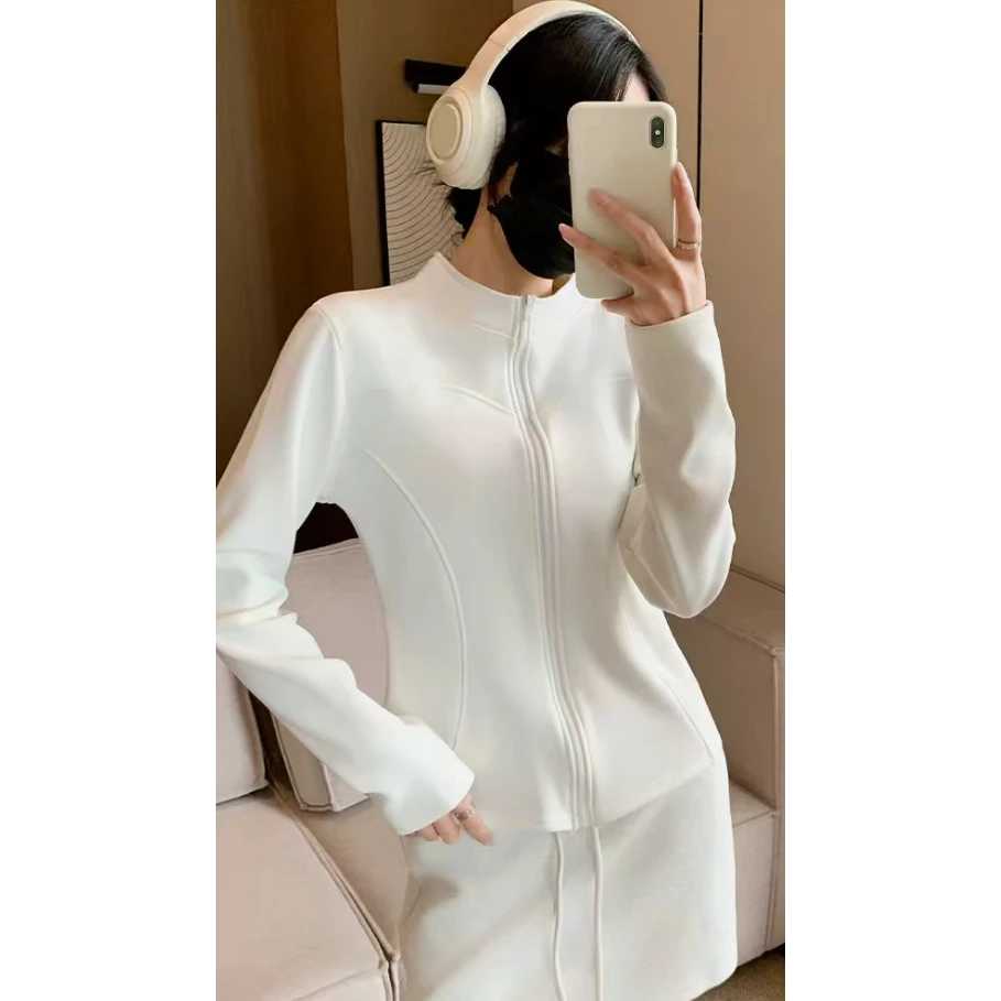 美式拉链立领修身长袖新款秋冬