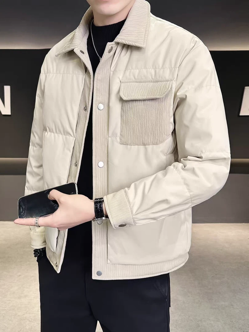 R121-R130高级感拼接设计男士轻薄羽绒服新款休闲百搭翻领外套