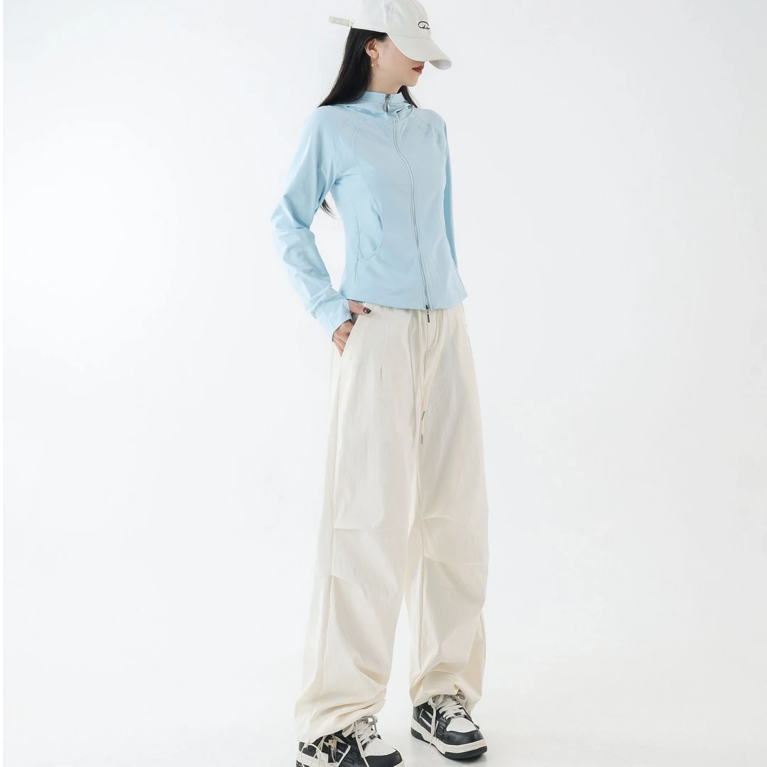 【苏西施】美式高腰工装裤女夏季2025新款抽绳流行时尚休闲阔腿裤女