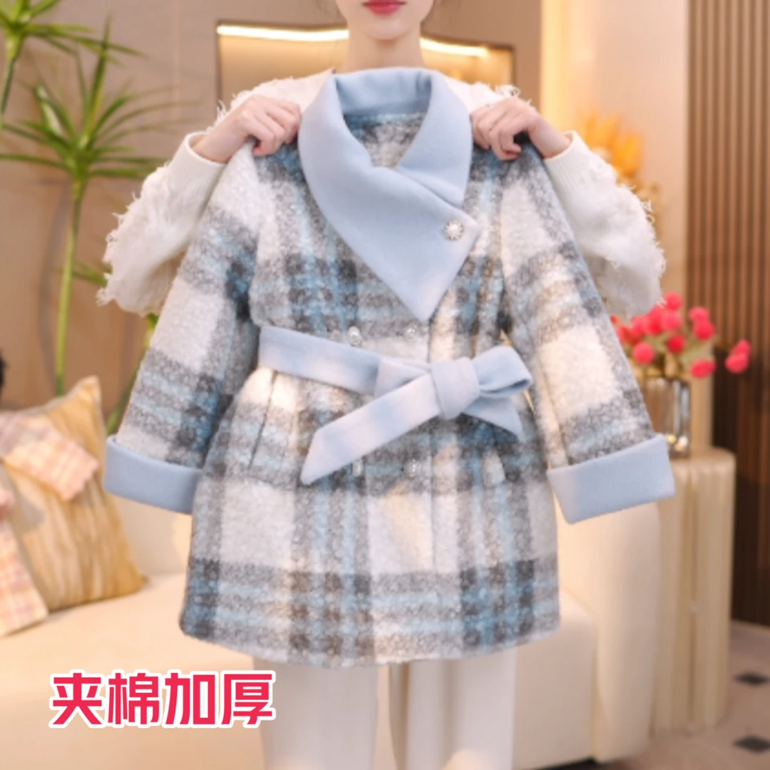 女童冬装新款洋气小香风外套加厚中长款呢大衣小女孩衣服