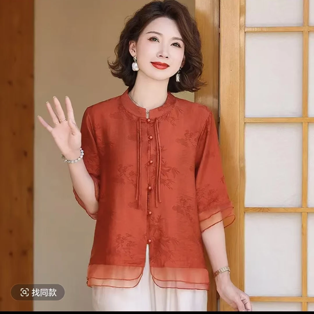 8356妈妈装新中式衬衫女装夏季上衣气质中袖减龄显瘦小衫新仓库