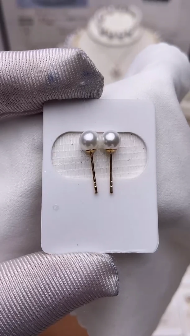 18K金镶嵌耳饰海水珍珠福利彩凛素钉5-6