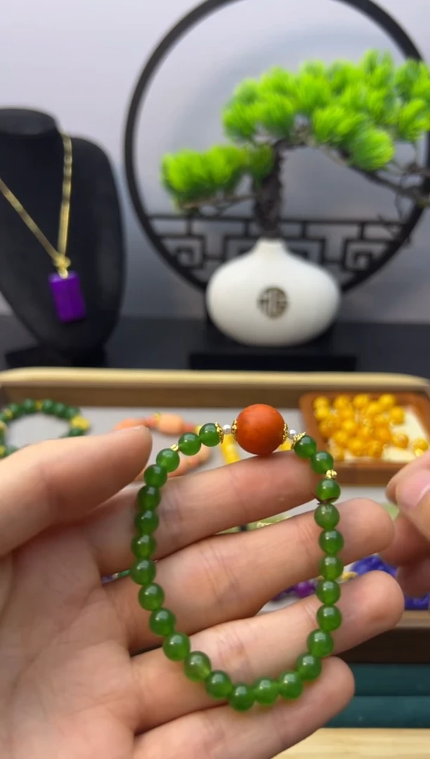 【闪购商品】和田玉手链14K金镶嵌S435