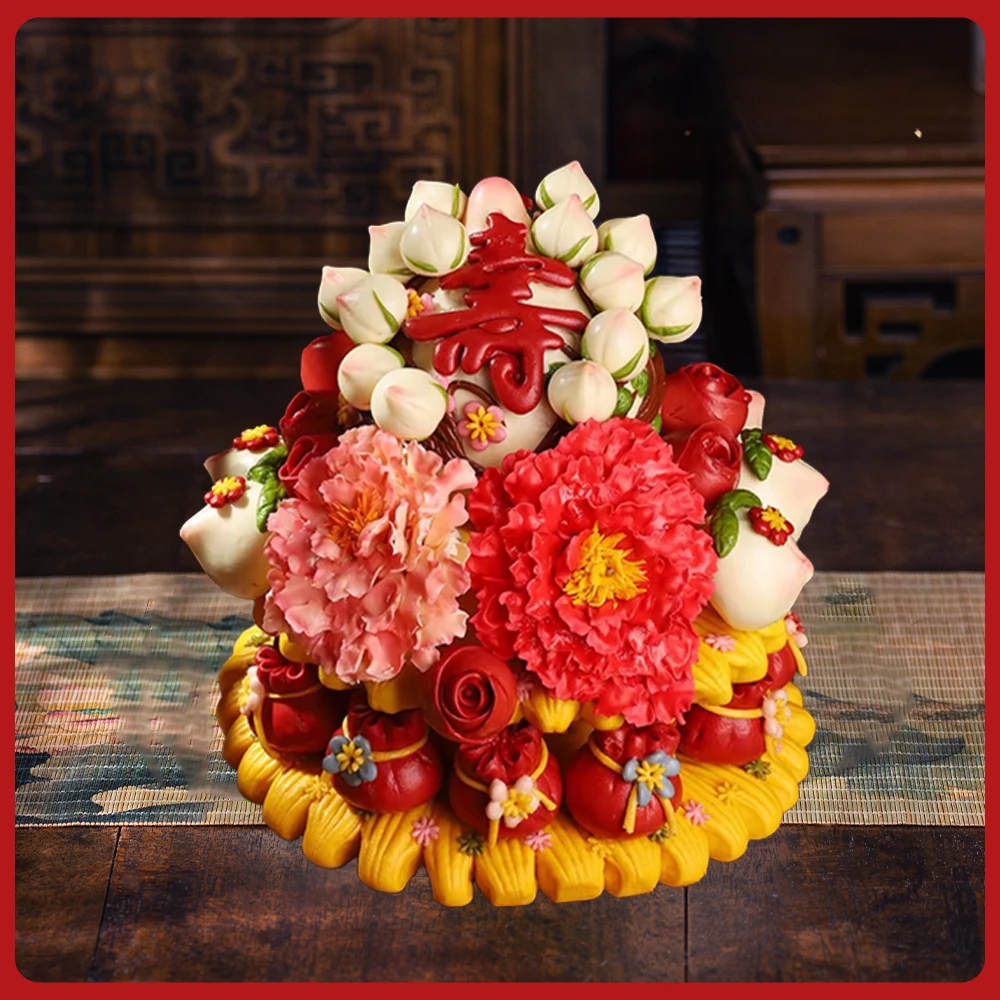 寿桃馒头生日老人蛋糕祝寿过寿胶东花饽饽花馍礼盒