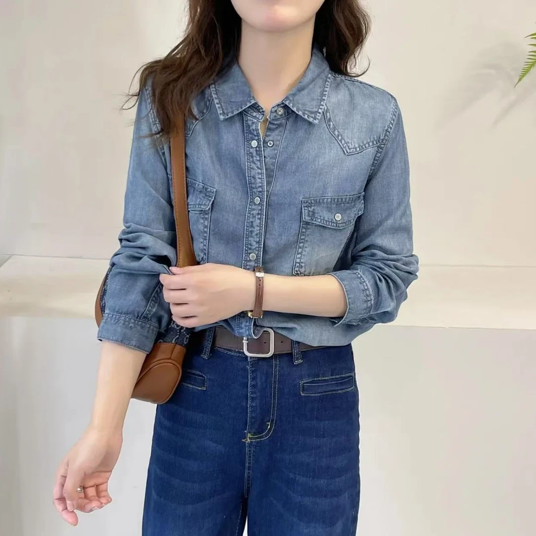 春款韩版气质修身显瘦百搭时尚牛仔衬衫6808