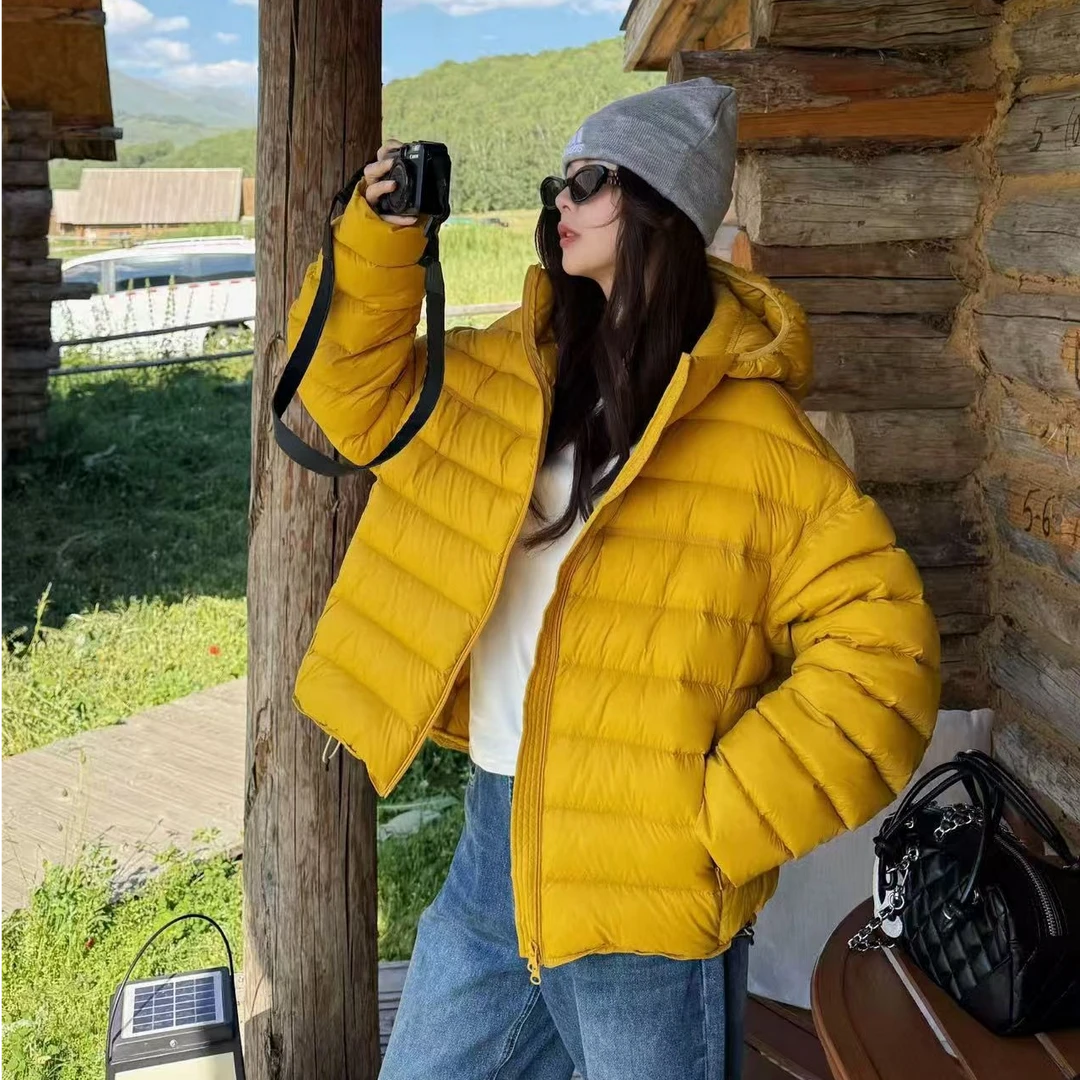 95白鸭绒羽绒服女冬季连帽保暖排骨款宽松休闲短款外套-1