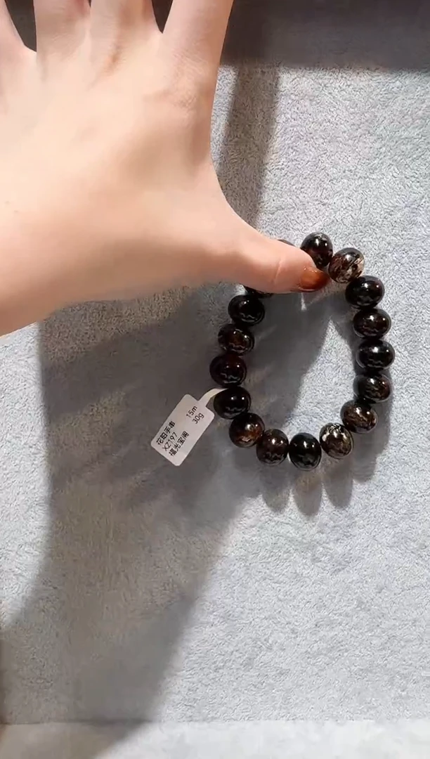 手链琥珀未镶嵌浮***风抚顺琥珀         黑金干白花