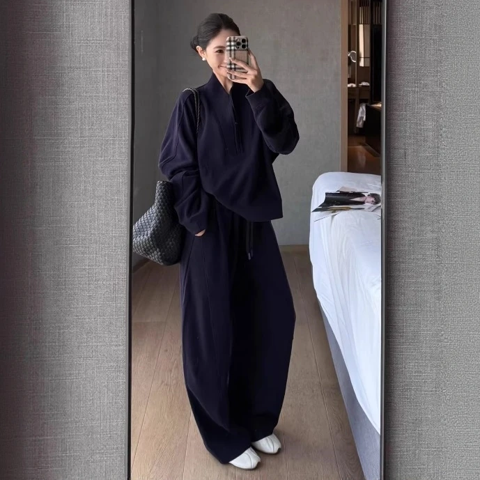 美式复古慵懒卫衣套装女2026春秋新款宽松显瘦卫衣阔腿裤两件套潮