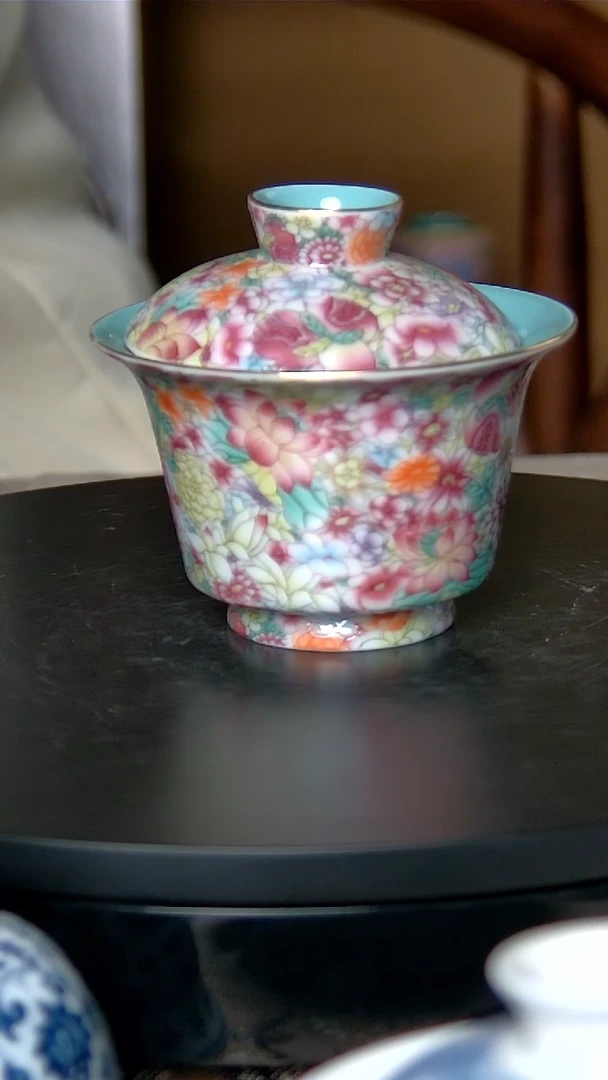 景德镇万花二才盖碗