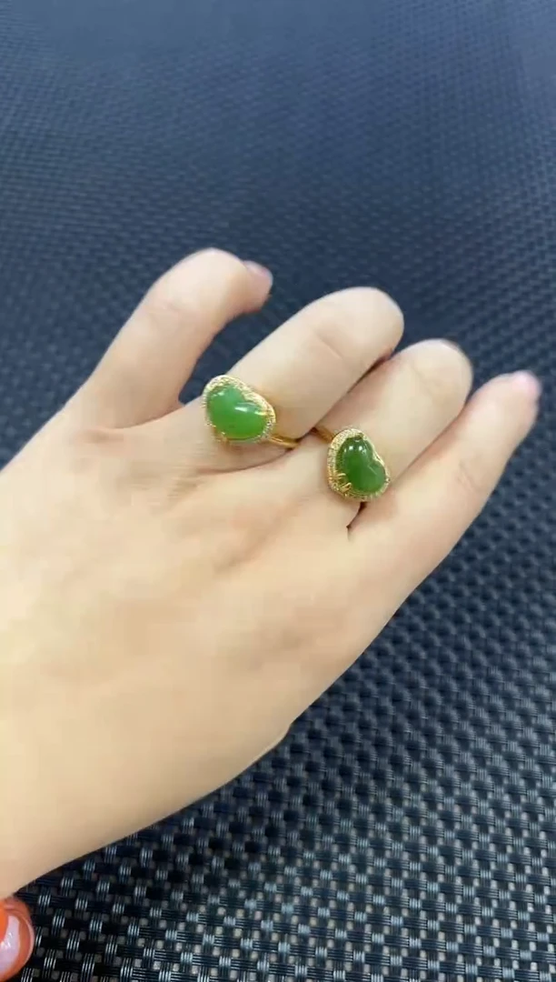 【闪购商品】和田玉戒指银S925镶嵌碧玉爱心（多样性发一件）