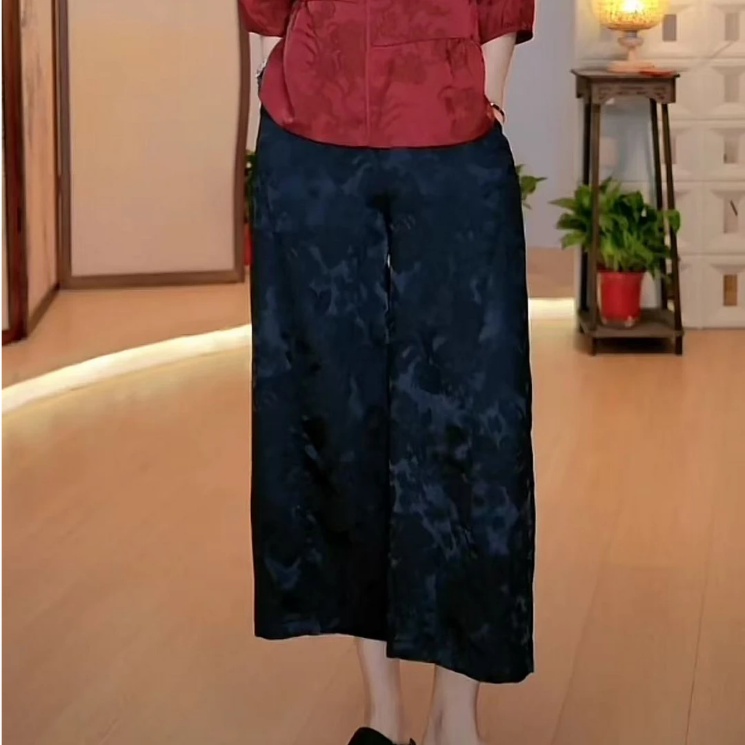 九分花萝提花弯刀休闲裤