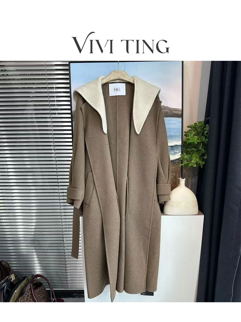 【VIVI·TING】婷姐推荐秋冬季时尚设计新款拼接连帽中长款大衣