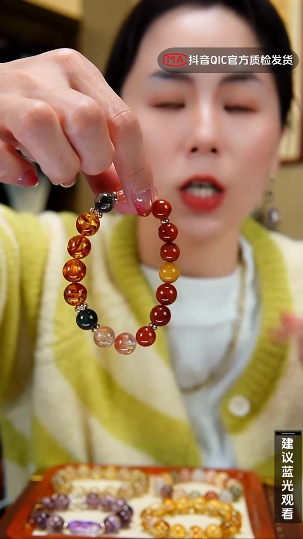 未镶嵌手链水晶闪购45号 天然老矿彩兔花珀设计款手链