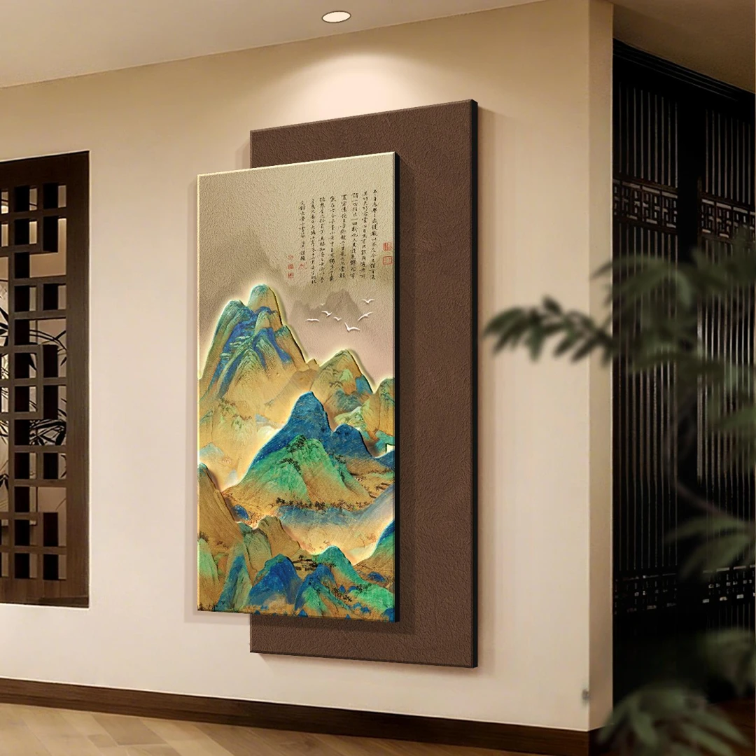 千里江山玄关装饰画新中式走廊过道挂画2025新款高档入户玄关壁画
