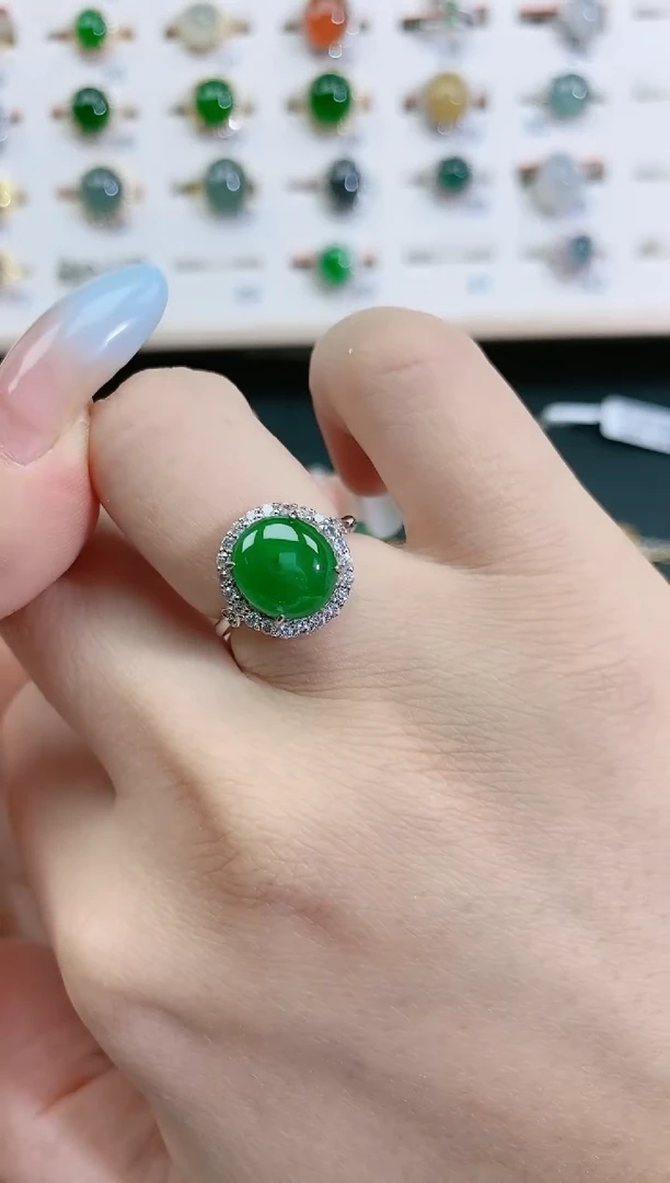 翡翠戒指银S925镶嵌天然翡翠