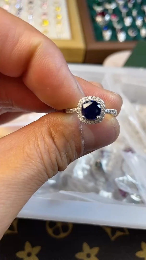 银S925镶嵌合成钻石女款活口戒指1.0