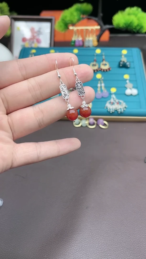 【闪购商品】南红玛瑙耳饰银S925镶嵌730000