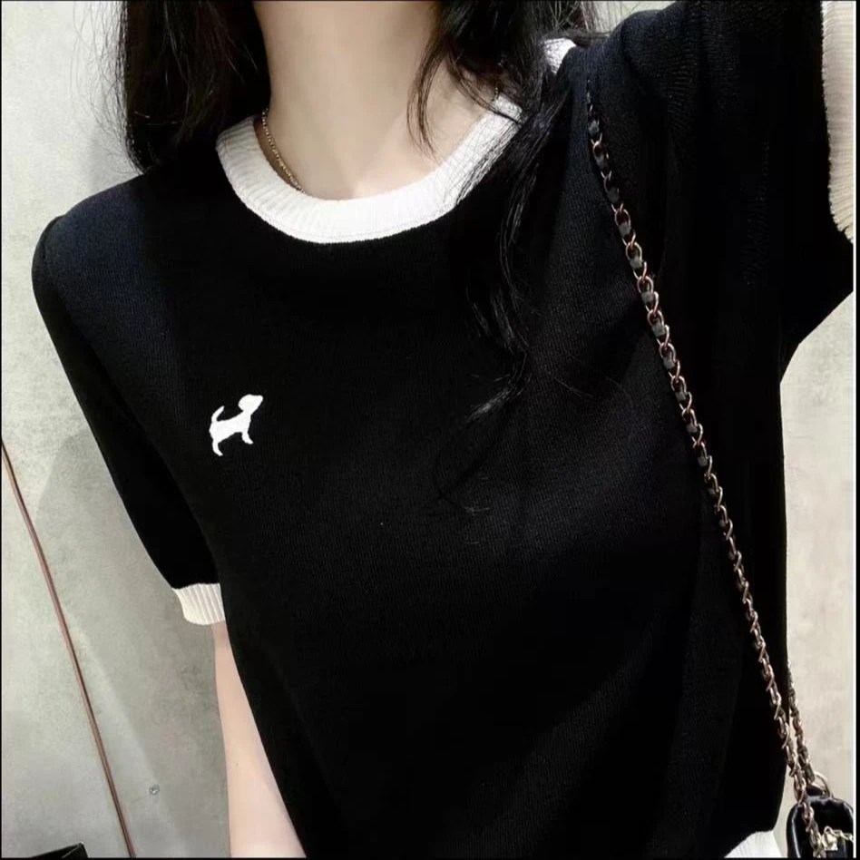 【清仓福利】~小狗刺绣冰丝宽松大码针织T恤 243