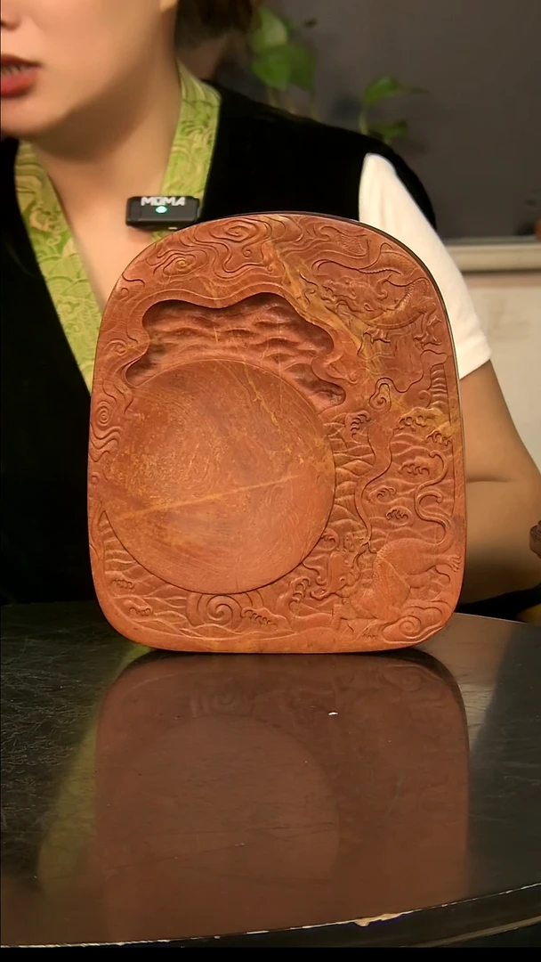 非遗青州黑山老坑精品红丝砚